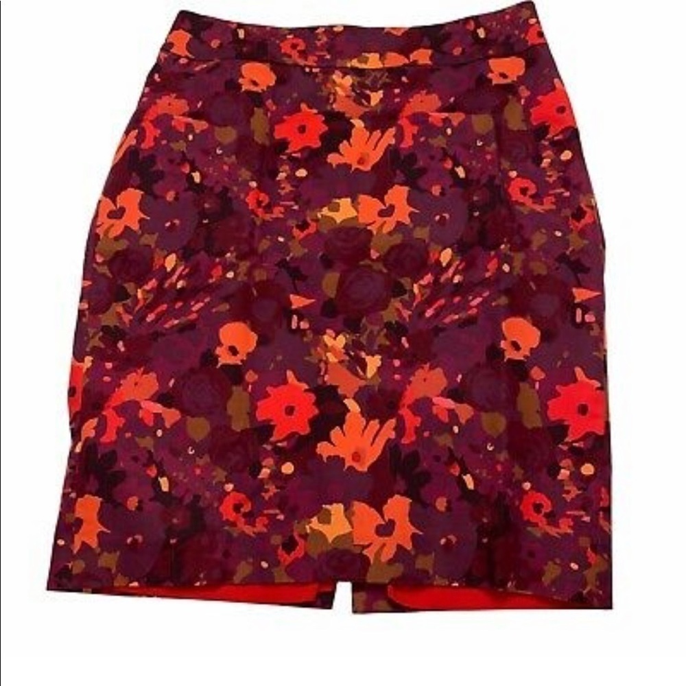 Ann Taylor Loft Multicolor Burgundy Pink Floral Straight Pencil Skirt tall